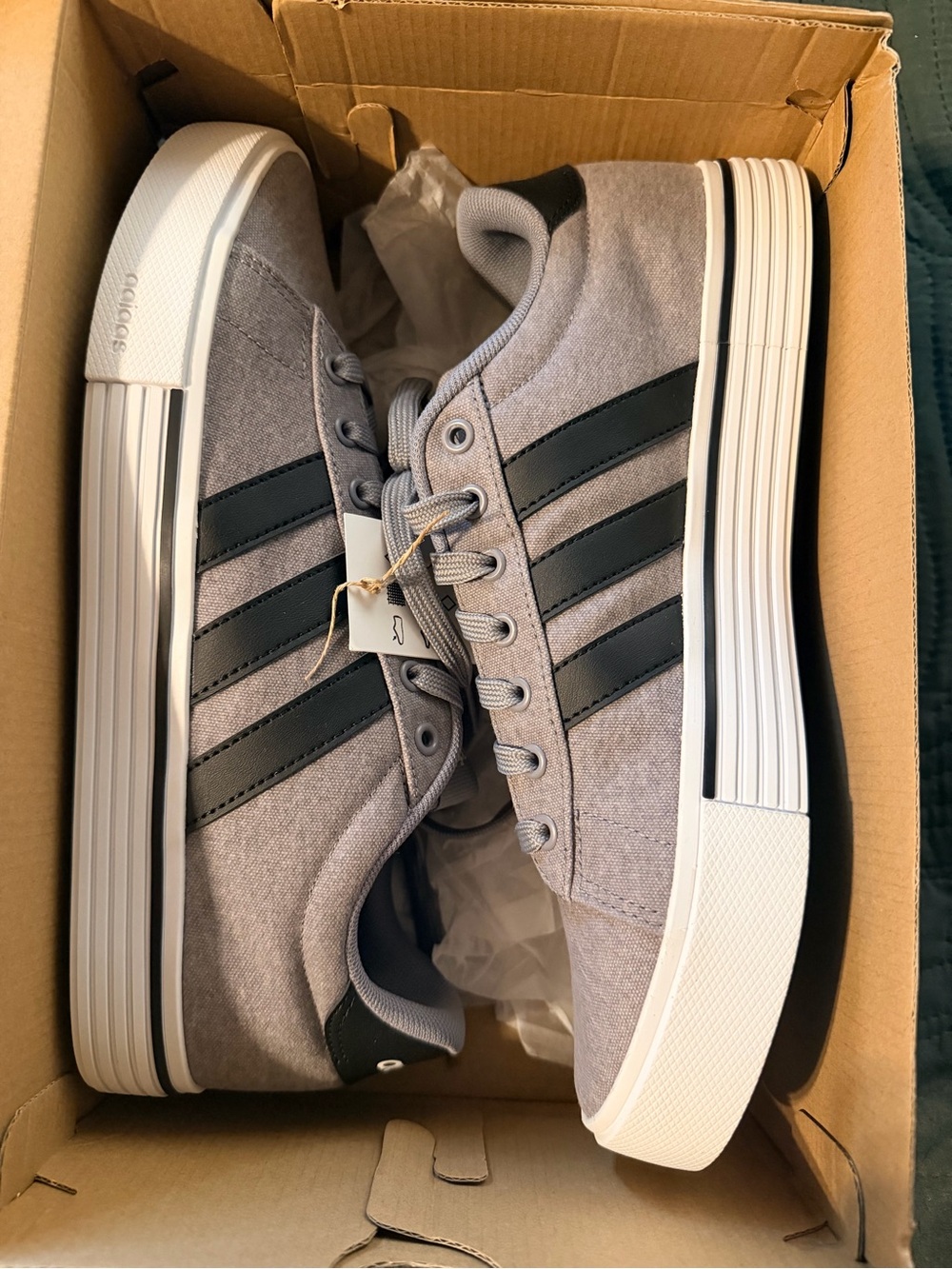 adidas Men’s Gray Low-Top Sneakers with Black Stripes
